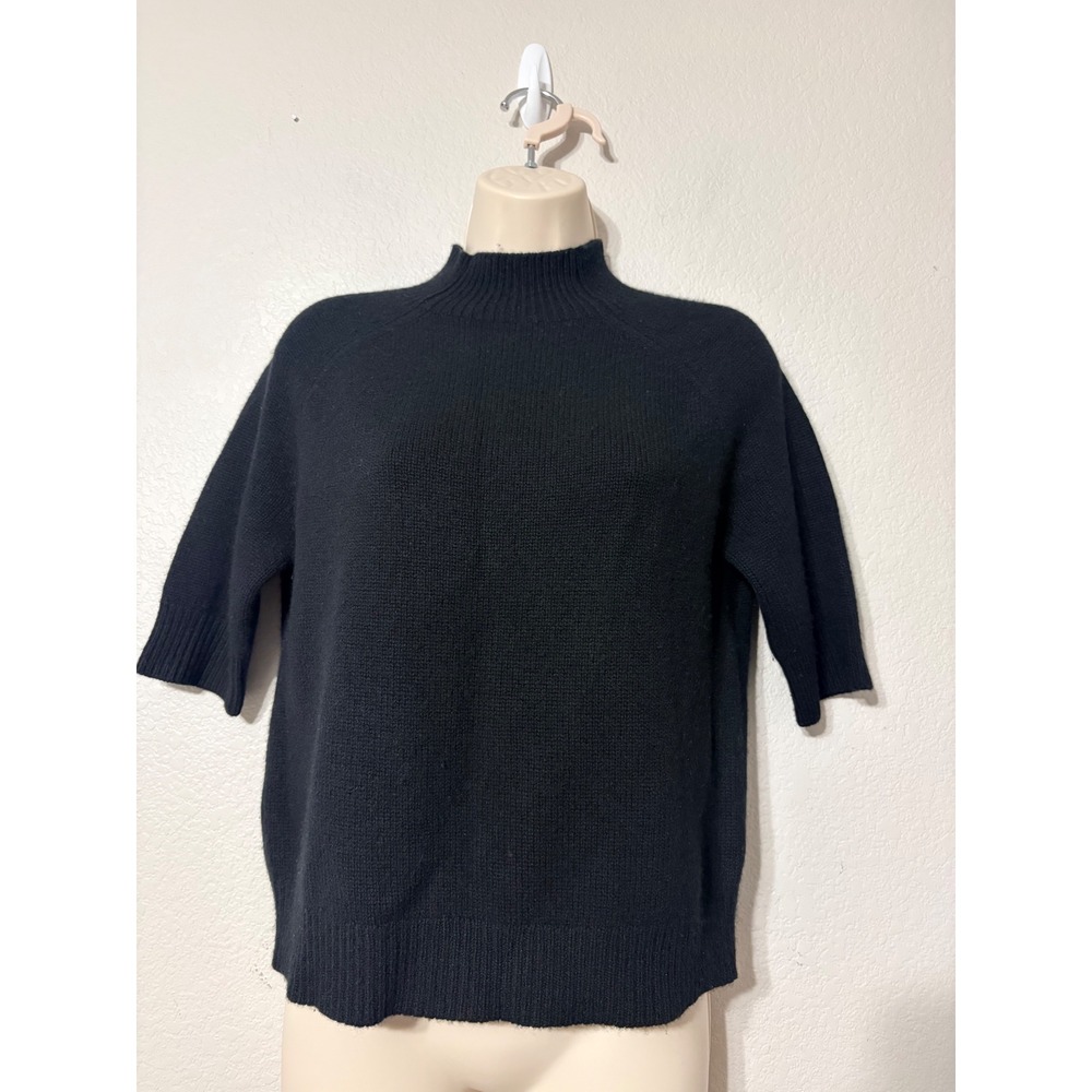 Theory Black 100% Cashmere Mock Neck Elbow Sleeve Cozy Sweater Jodi B Medium